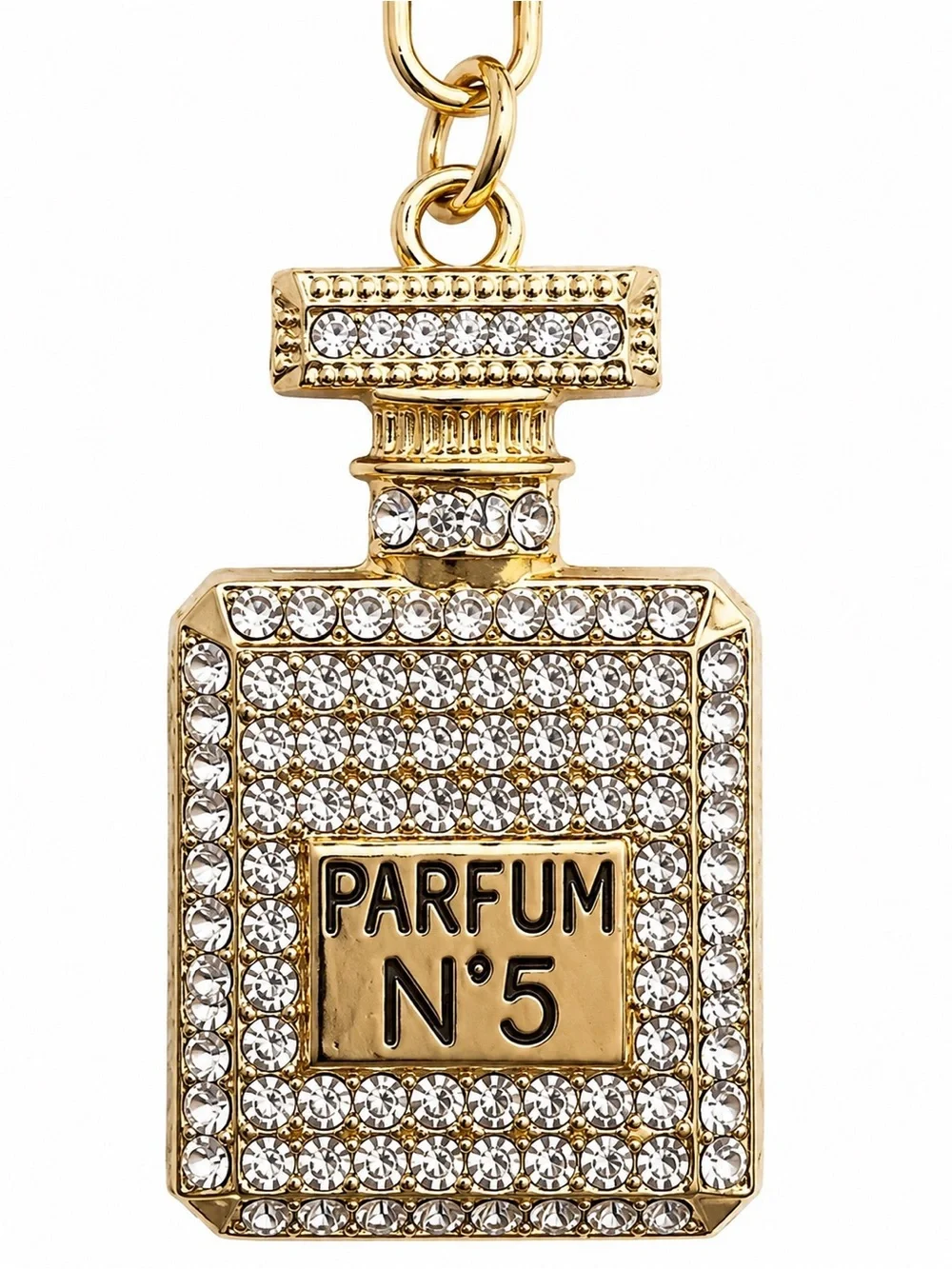 Rhinestone Perfume Bottle Keychain Gold Bag Charm Crystal Bling Glam Accessory